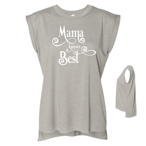 Mama knows Best flow rolled cuffs muscle tee - Heather Stone